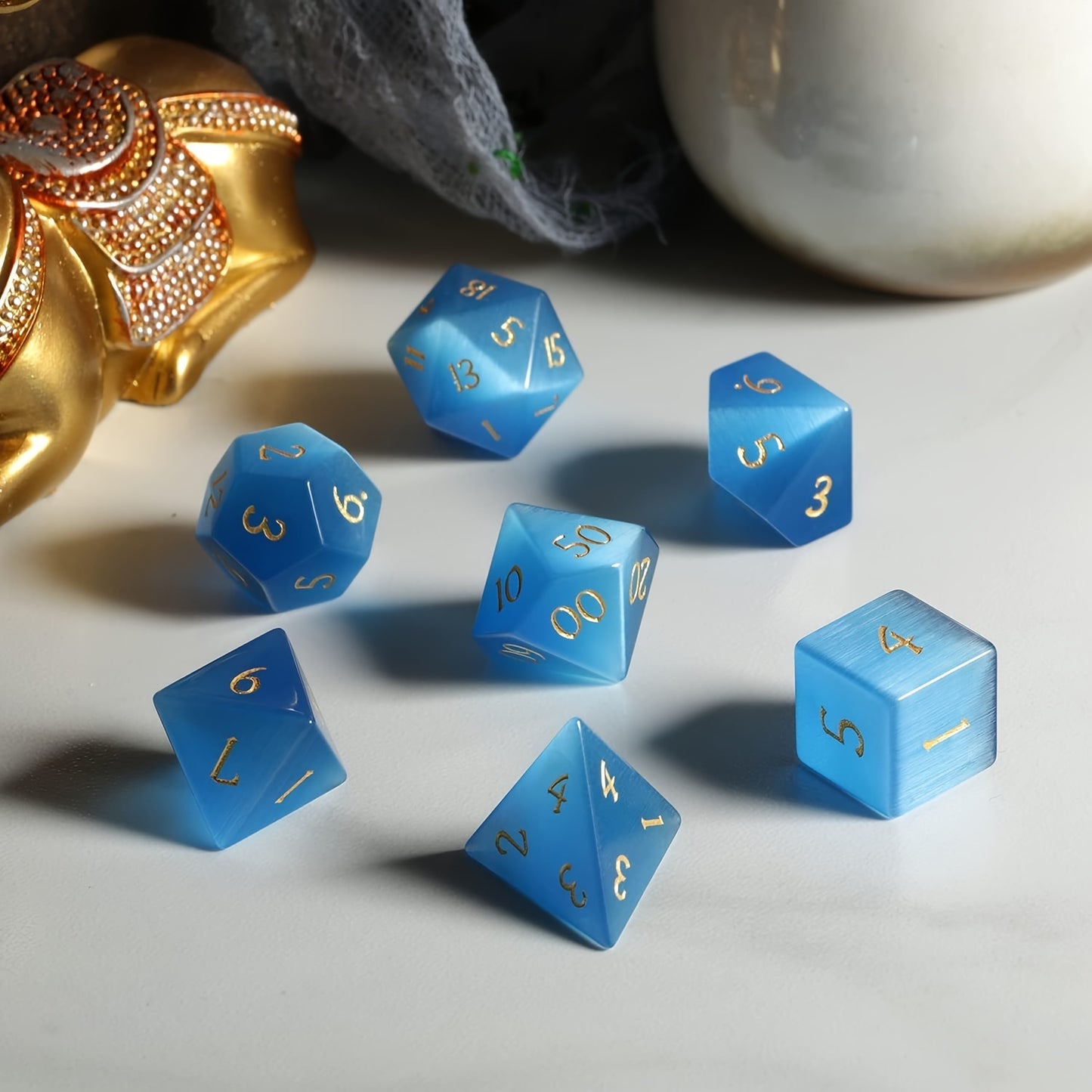 Tidecaller’s Crystal • 7-Piece Gemstone Dice Set