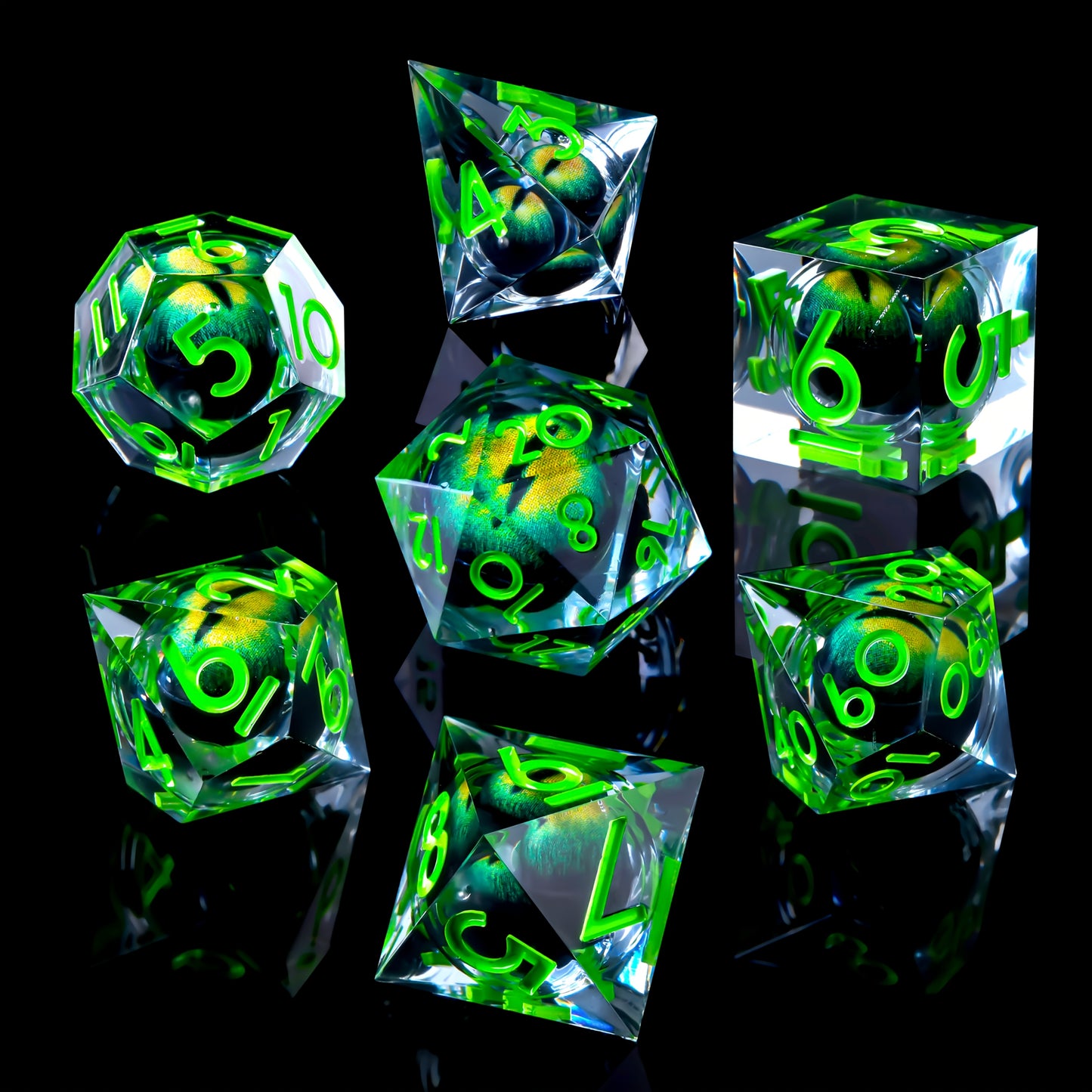 Emerald Glare • 7-Piece Liquid Core Dice Set