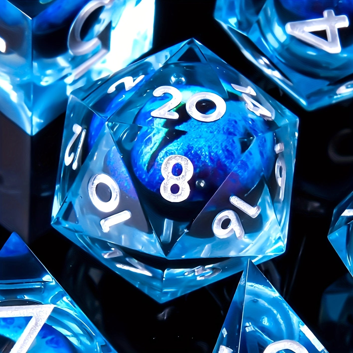 Draconic Azure • 7-Piece Liquid Core Dice Set