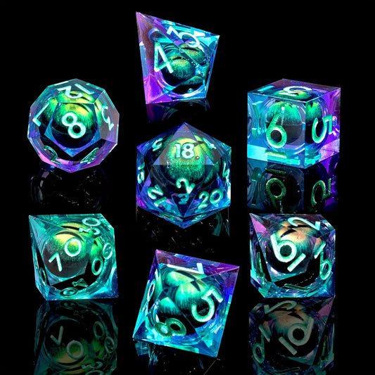 Sapphire Glare • 7-Piece Liquid Core Dice Set