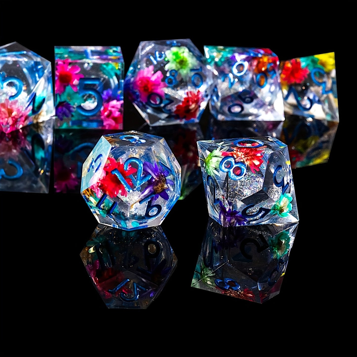 Floral Harmony • 7-Piece Liquid Core Dice Set