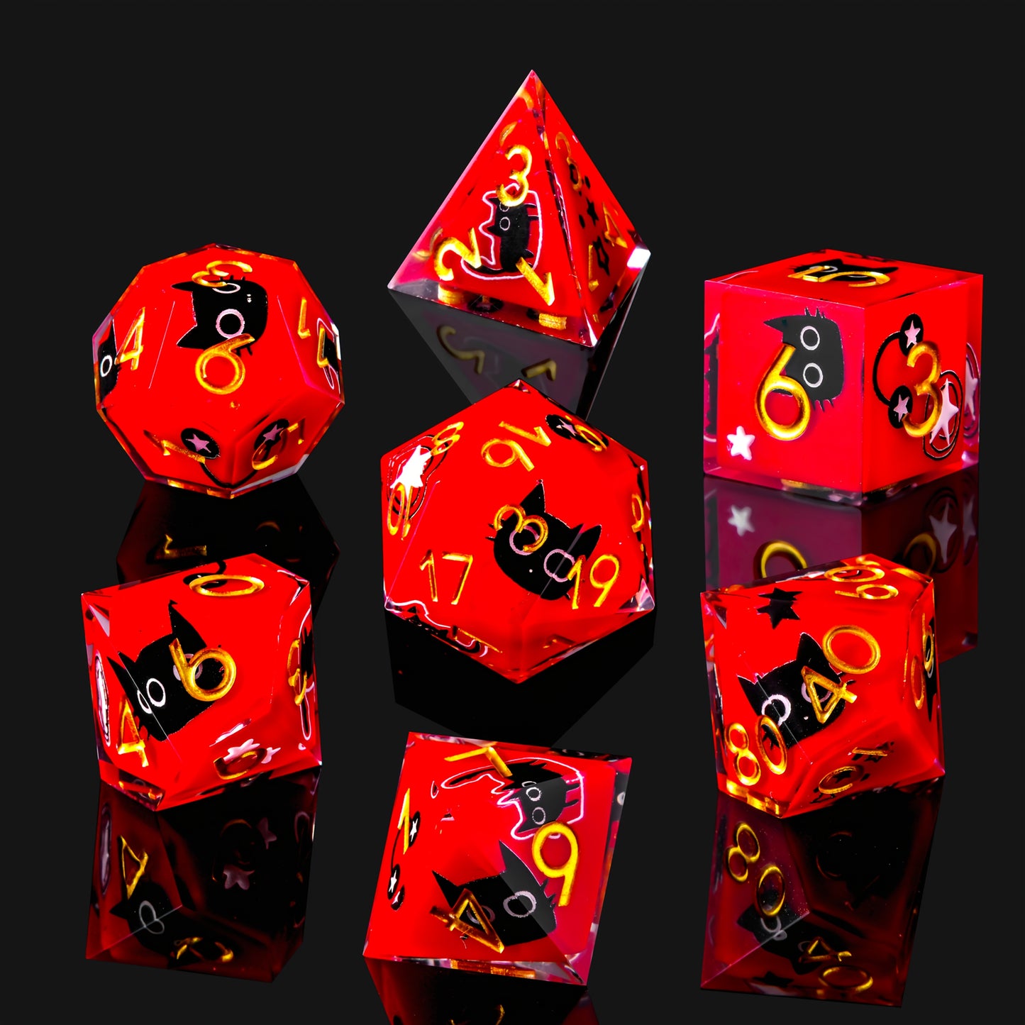 Red Demon Kitty • 7-Piece Resin Dice Set