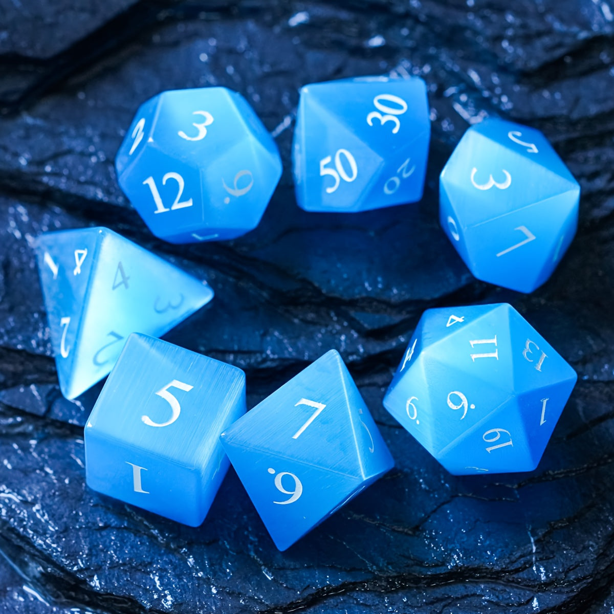 Sapphire Mirage • 7-Piece Glass Dice Set