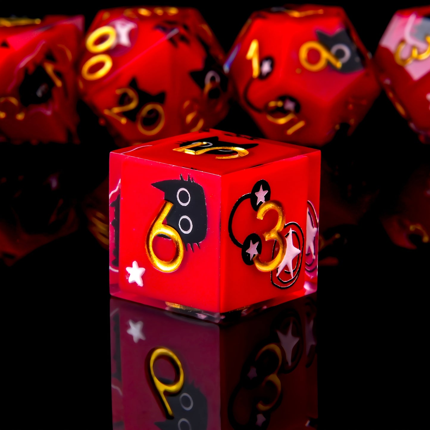 Red Demon Kitty • 7-Piece Resin Dice Set