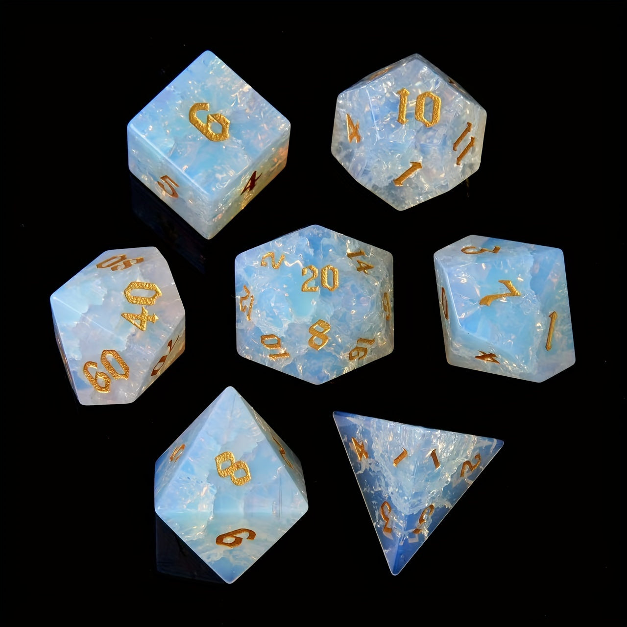 Celestial Aura • 7-Piece Gemstone Dice Set