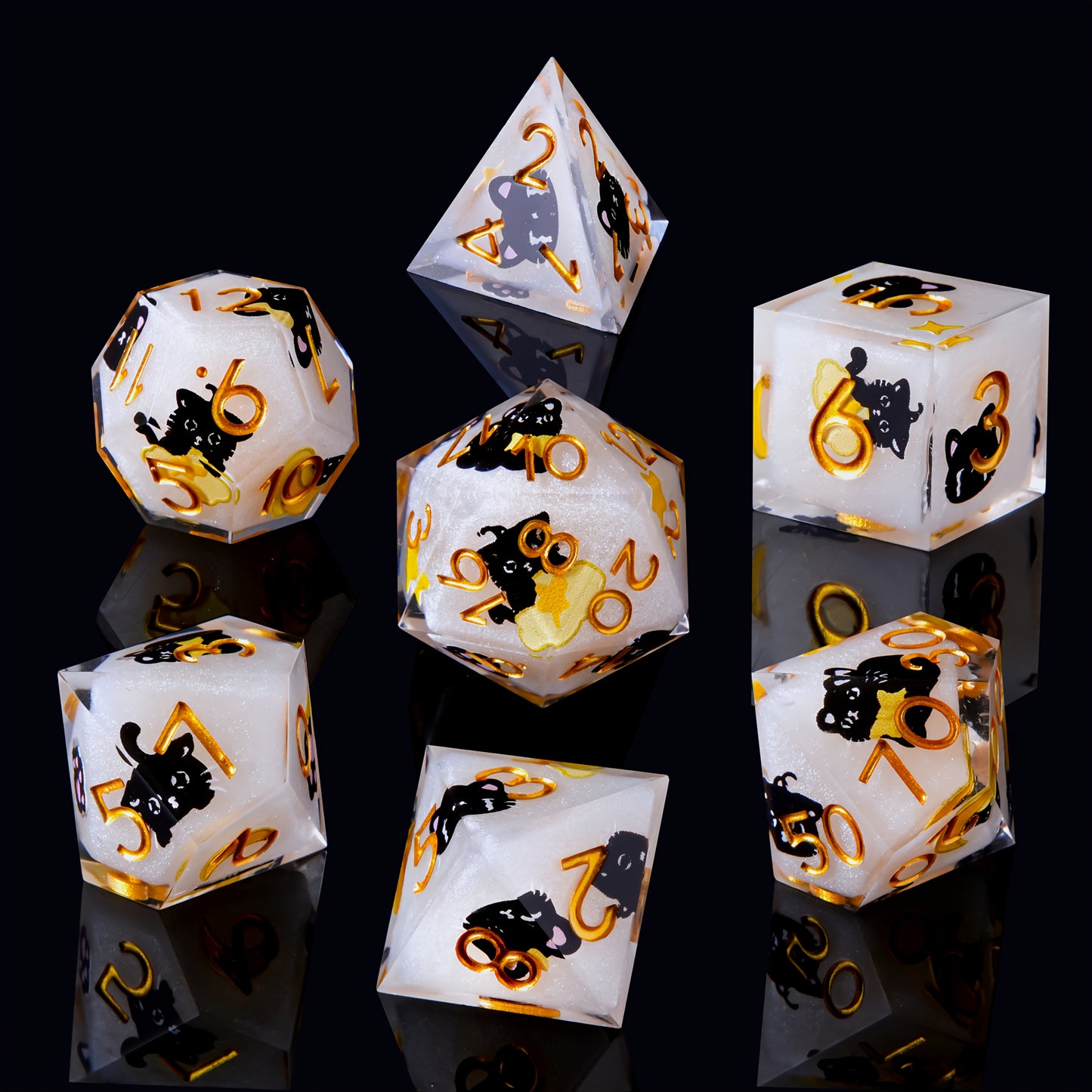 Golden Purr • 7-Piece Resin Dice Set