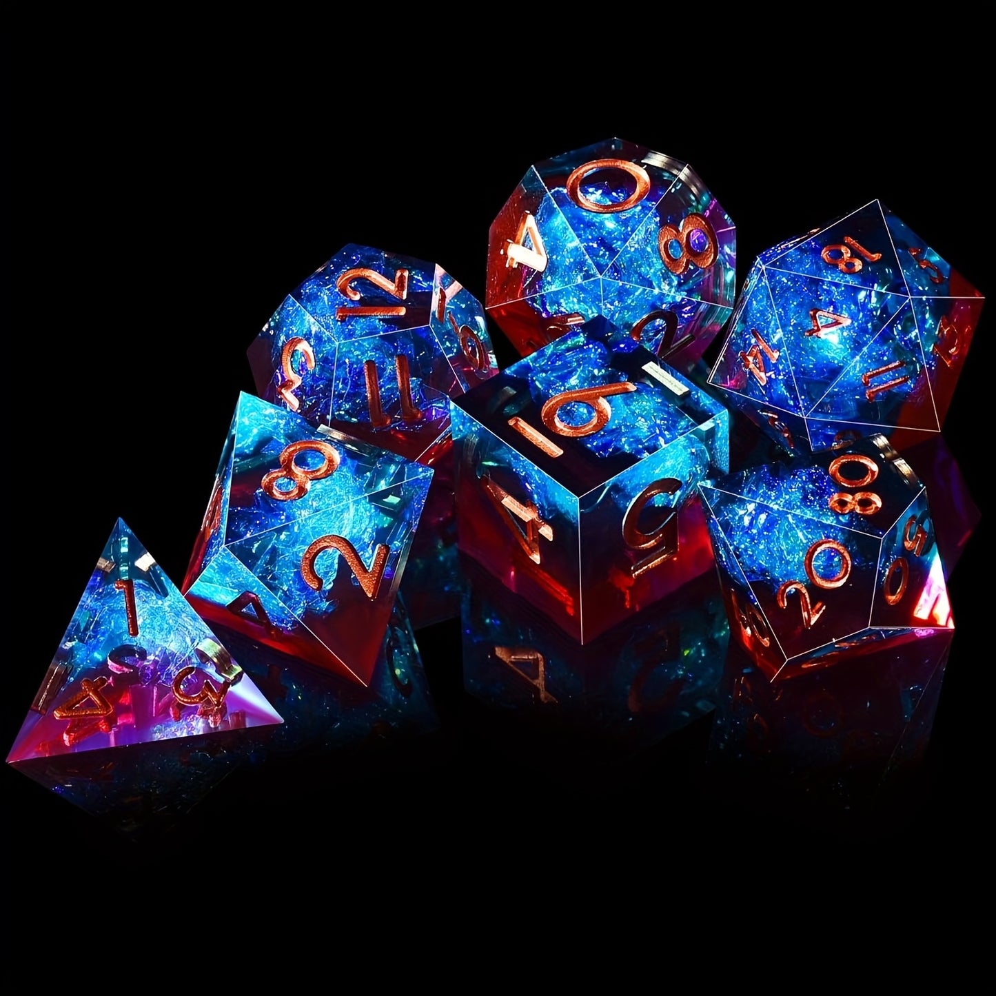 Sapphire Flame  7-Piece Resin Dice Set