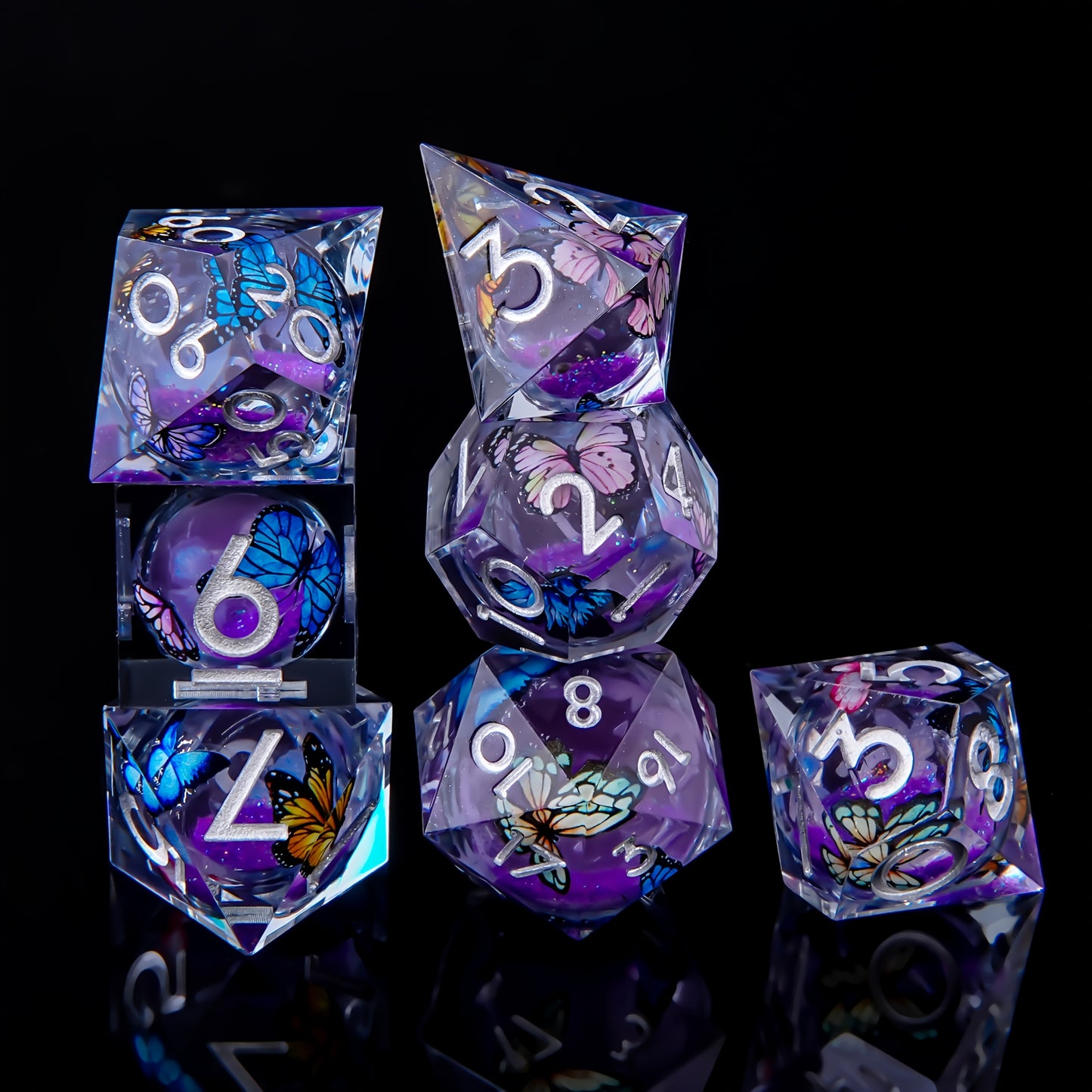 Violet Flutter • 7-Piece Liquid Core Dice Set