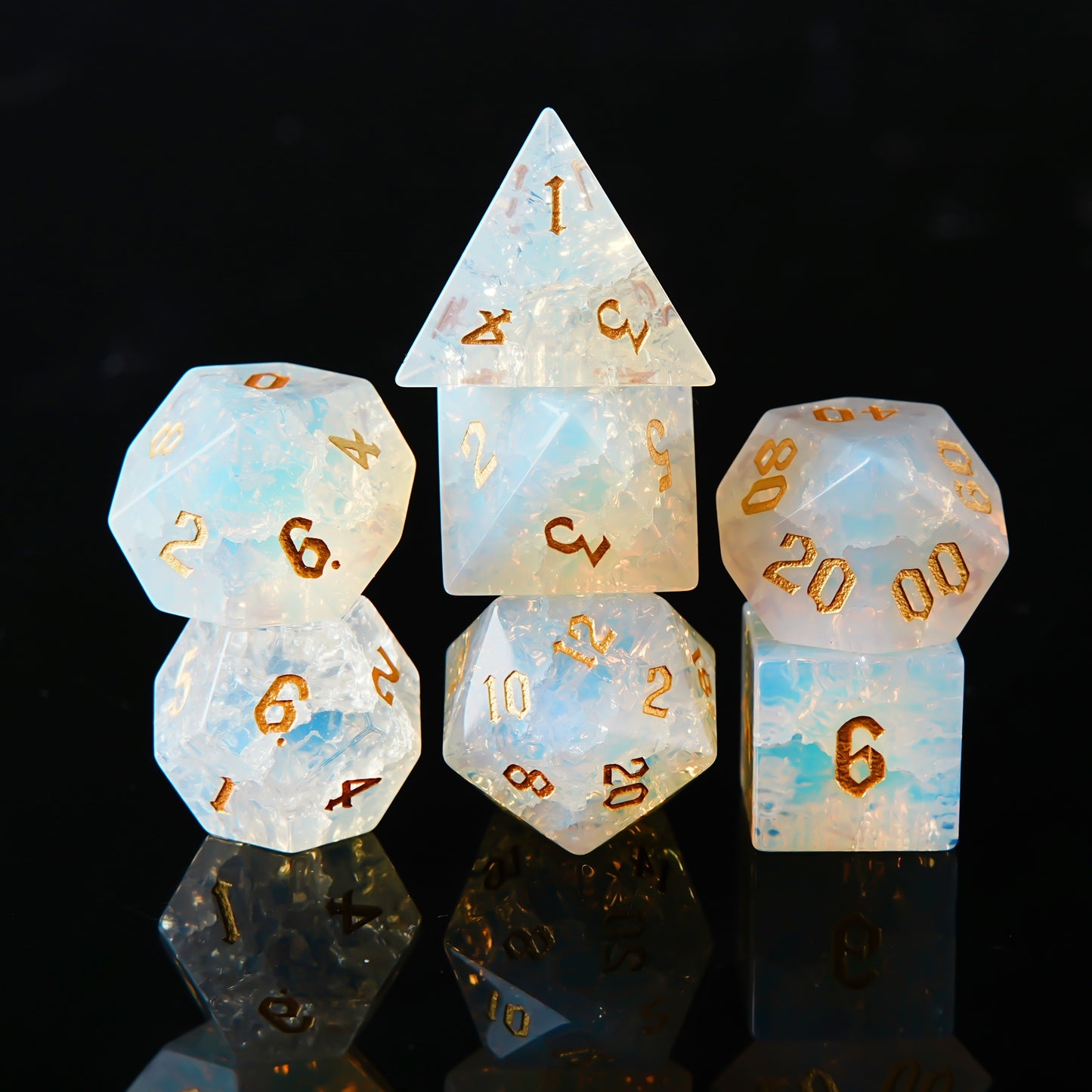 Celestial Aura • 7-Piece Gemstone Dice Set