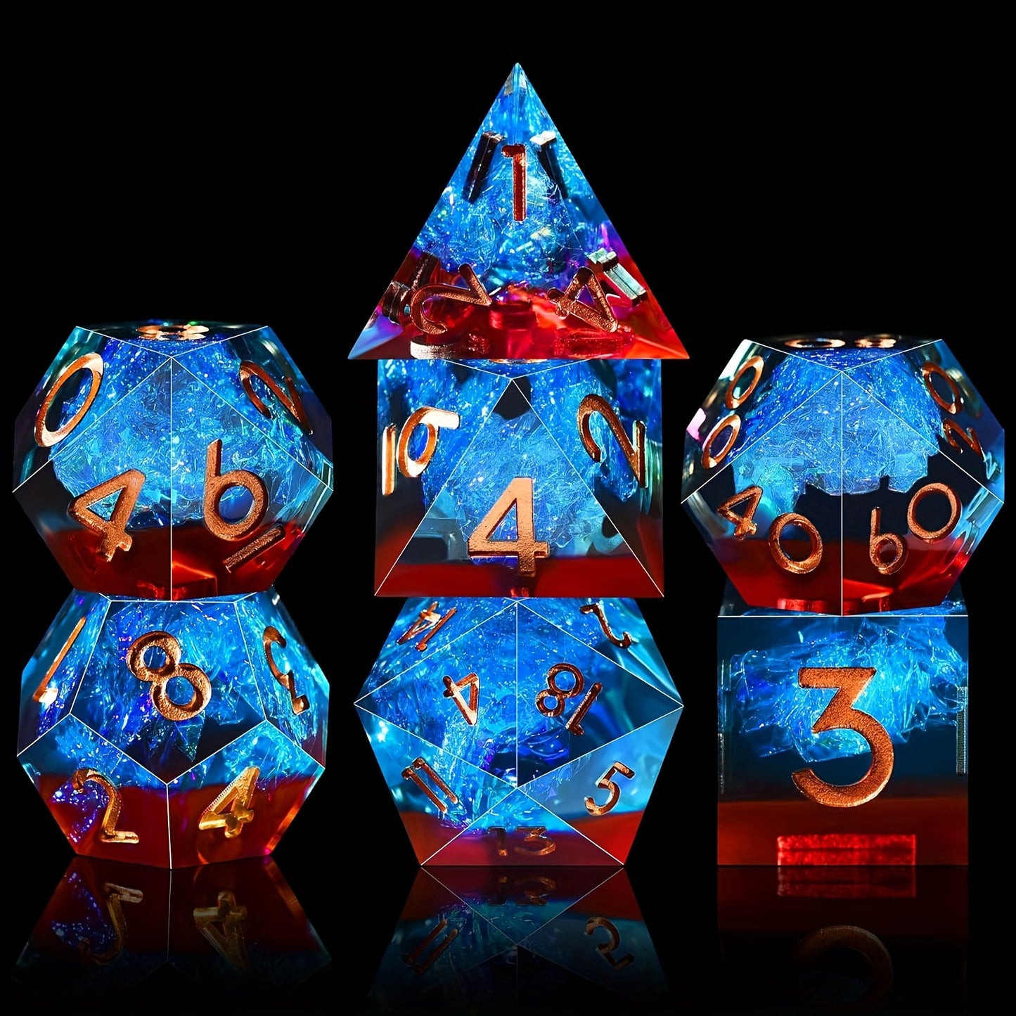 Sapphire Flame  7-Piece Resin Dice Set