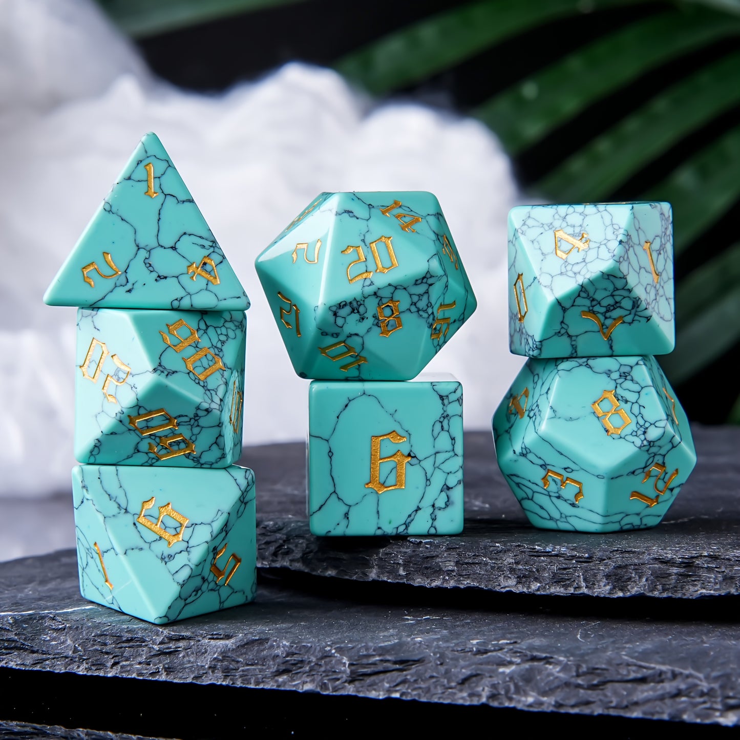 Celestial Wave • 7-Piece Gemstone Dice Set