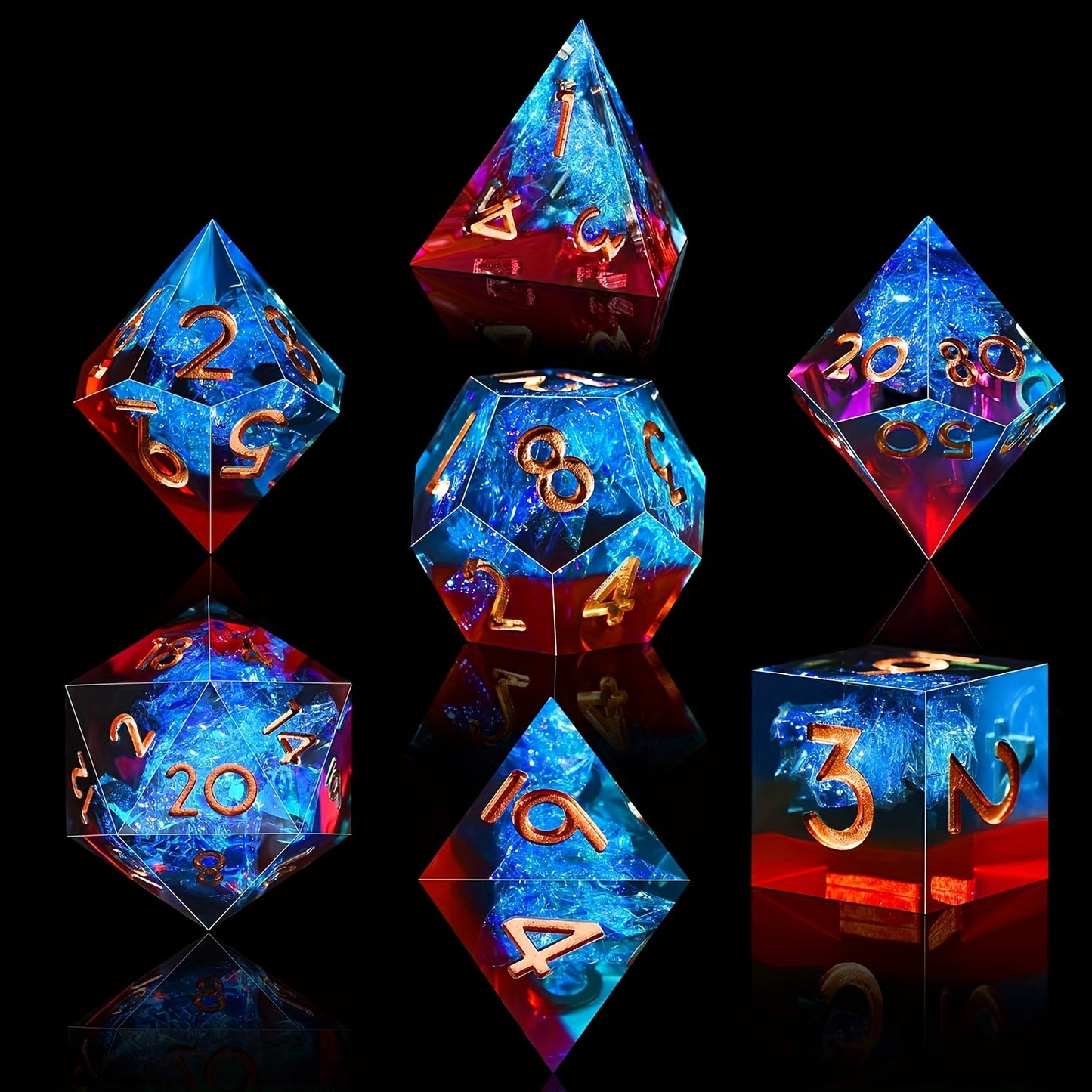 Sapphire Flame  7-Piece Resin Dice Set