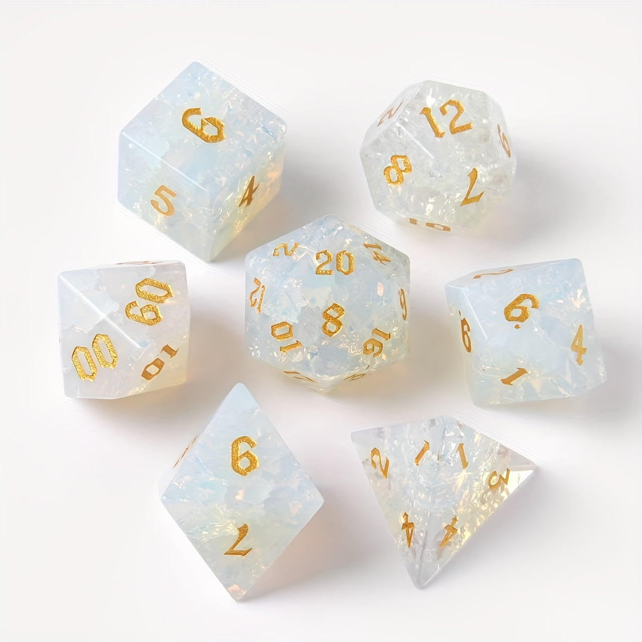 Celestial Aura • 7-Piece Gemstone Dice Set