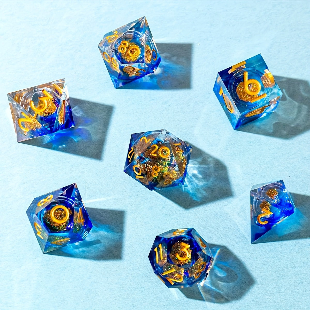 Sapphire Ember • 7-Piece Liquid Core Dice Set