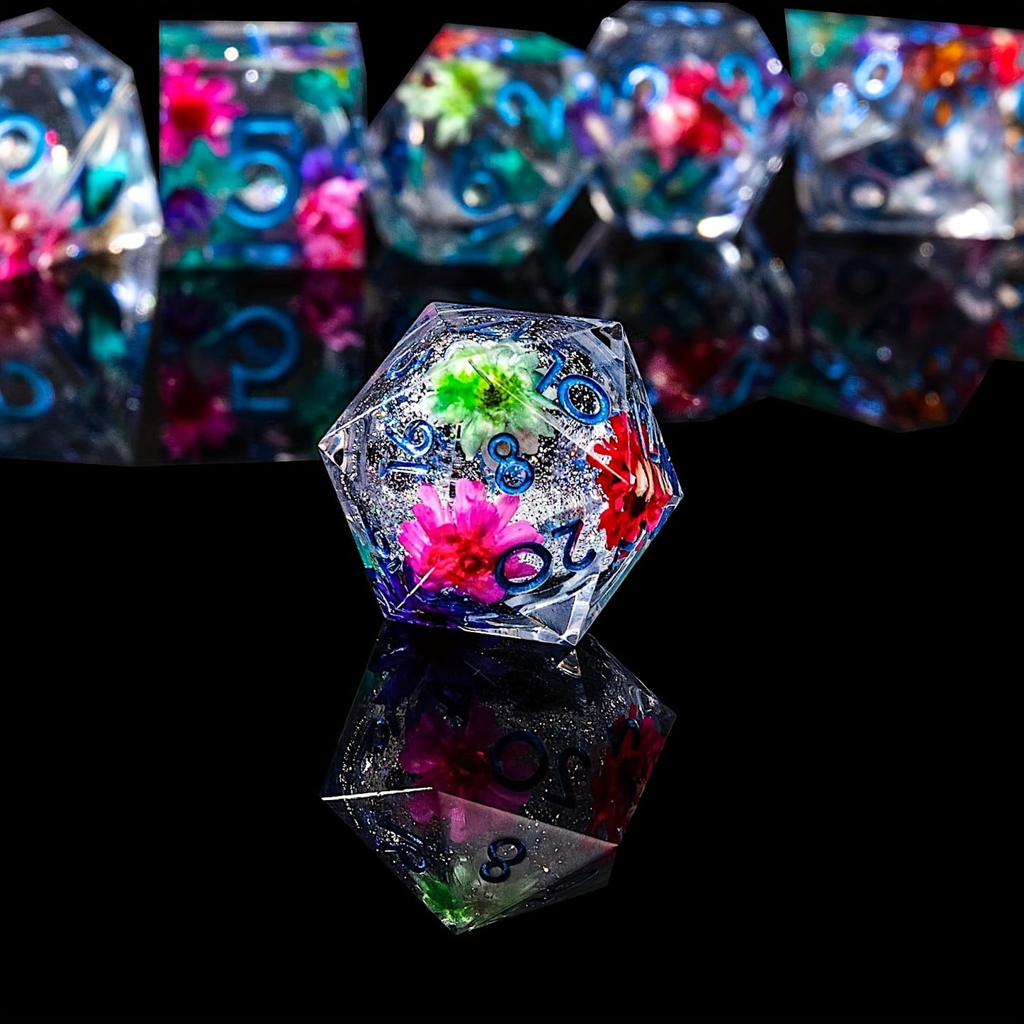 Floral Harmony • 7-Piece Liquid Core Dice Set